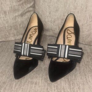 Sam Edelman Black Pointed Toe Heels with Striped Bow